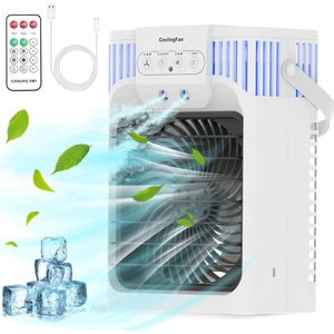 Draagbare airconditioner koelventilator 4-in-1 mini-mobiele airconditionerventilator 3 windsnelheden en 7 LED-verlichting 3 koeltimers verwijderbare persoonlijke airco