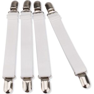 Dekbedclips - Lakenspanners - verstelbaar - Overtrekspanners - Lakenbretels - Lakenklemmen - Stevige klemmen - 4 stuks wit