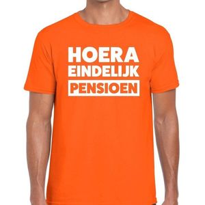 Hoera eindelijk pensioen oranje t-shirt voor heren - oranje pensioen shirt L