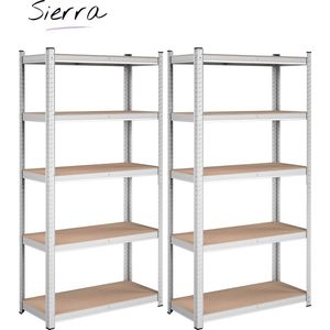 Sierra Stellingkast Grijs Set van 2 - Metalen Opbergrek - voorraadkast - wandkast - Magazijnstelling 180x90x40 - 5 lagen - 175 KG per plank - max 875 KG