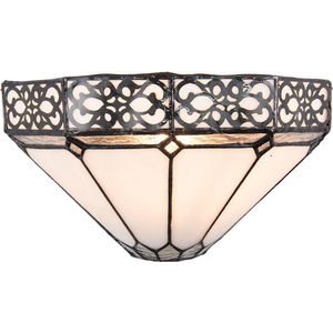 LumiLamp Wandlamp Tiffany 30x15x16 cm Wit Bruin Metaal Glas Driehoek Muurlamp