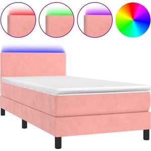 vidaXL-Boxspring-met-matras-en-LED-fluweel-roze-90x200-cm