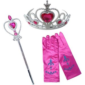 Prinses accessoire set - 3-delig - Prinsessen Kroon - Tiara - Prinses Handschoenen - Prinsessenstaf - ROZE