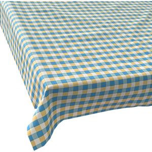 BINK Bedding Tafelkleed - Tafelzeil BB Ruit Blauw Geel - Acryl gecoat Katoen 145 x 400 cm - afneembaar - wasbaar - feest - feestdecoratie - kinderfeestje - verjaardag - buiten eten