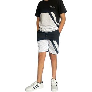 Trainingspak zwart | wit jongens - tracksuit kort jongens - kinderen - maat 116
