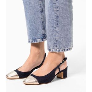 Manfield - Dames - Blauwe denim slingback pumps - Maat 41