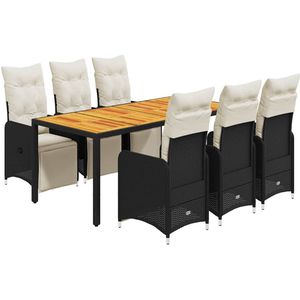 The Living Store 7-delige Bistroset met kussens poly rattan zwart - Tuinstoel - Bistro Set - Lounge Set - Buitendecoratie - Terrasdecoratie