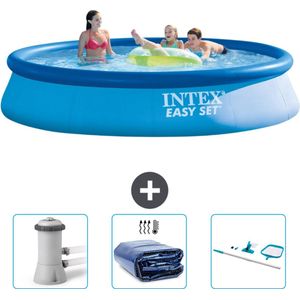 Intex Rond Opblaasbaar Easy Set Zwembad - 396 x 84 cm - Blauw - Inclusief Zwembadfilterpomp - Solarzeil - Schoonmaakset