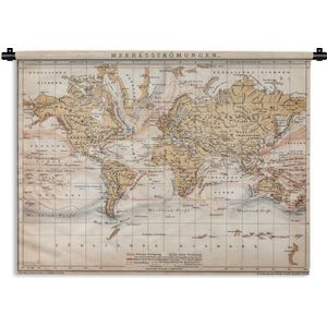 Wandkleed De wereld van toen in kaart - Vintage kaart met oceaanstromingen Wandkleed katoen 180x135 cm - Wandtapijt met foto