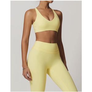 Eclipse Gym Set - Maat S - Geel – 5-delige Sportset met Bra Top, Short Sleeve Top, Long Sleeve Top, High Waist Legging & Short – Naadloos & Comfort Fit