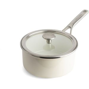 KitchenAid Steel Core Enamel steelpan 16cm 1,3L - Amandelwit - inductie - PFAS-vrij