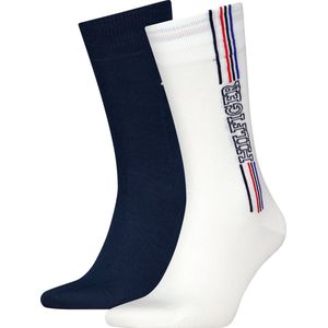 Tommy Hilfiger 2P sokken hilfiger logo blauw & wit - 43-46