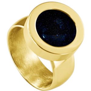 Quiges RVS Schroefsysteem Ring Goudkleurig Glans 20mm met Verwisselbare Zandsteen Blauw 12mm Mini Munt