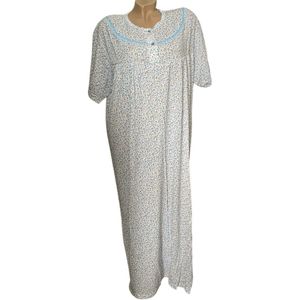 Dames katoenen nachthemd 130CM korte mouw met bloemenprint 2101 L wit/blauw