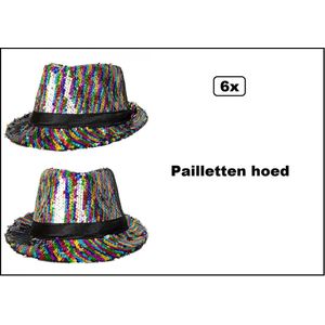 6x Feesthoedje paillet multicolor - Rainbow glitter and glamour festival thema feest fun party feesthoed