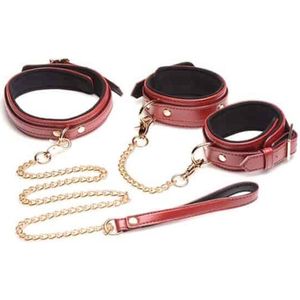 XR Brands 6-Delige Bordeauxrode Bondageset met Manchetten, Halsband en Riem red