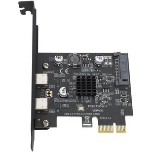 USB 3.2 PCI Express-uitbreidingskaart, 2 USB C-poorten PCIE USB 3.2 Gen2-kaart met ASMedia ASM3142 Master Control, Hoge Snelheid 10 Gbps, SATA 15PIN Voedingspoort, voor 10 11