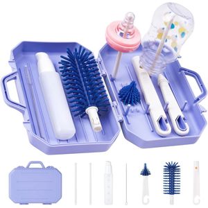5-in-1 Reiset Babyflessenborstelset - Draagbare Borstelset voor Babyflessen, Rietjes en Fopspenen, Paars