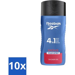 10 x Reebok - Move Your Spirit - Douchegel - 4 in 1 - 400 ml - Douchegel Met Citroenschil - Scheerschuim - Dagelijkse Verzorging