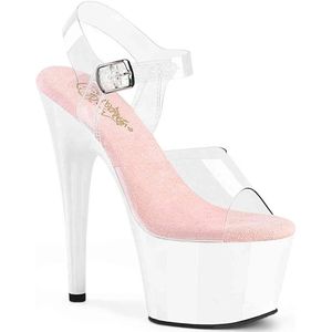 Pleaser - ADORE-708 Sandaal met enkelband - US 7 - 37 Shoes - Transparant/Roze