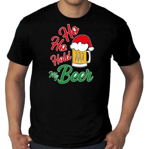 Grote maten Ho ho hold my beer fout Kerstshirt / Kerst t-shirt zwart voor heren - Kerstkleding / Christmas outfit XXXXL