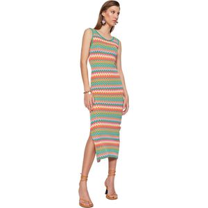 Trendyol Marineblauwe Maxi-Gebreide Jurk Met Kleurvlakken Twoss23El00678