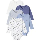 Set van 5 Body's - Blauw - Met Opening voor Pasgeborenen - Lange Mouwen