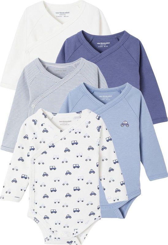 Set van 5 Body's - Blauw - Met Opening voor Pasgeborenen - Lange Mouwen