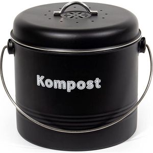 Biologische afvalemmer voor de keuken, 7 l, geurdichte bio-vuilnisemmer met actieve koolfilters, metalen compostemmer voor biologisch afval, retro design (mat zwart)