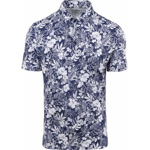 Desoto - Poloshirt Blauw Bloem - Slim-fit - Heren Poloshirt Maat S