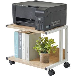 Onderbureau-printerstandaard, 2 dierenprinters voor printer, mobiele bureau-organizerplank voor thuis, met 4 wielen, voor printer, fax, thuiskantoor, licht hout