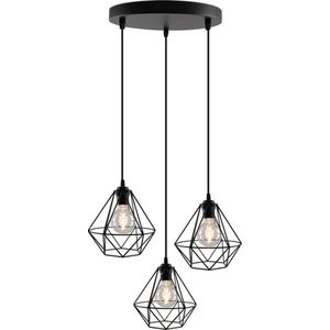 Olucia Jochem - Industriële Hanglamp - 3L - Aluminium - Zwart - Rond - 40 cm
