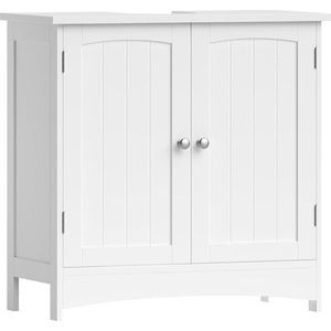 Wastafelonderkast, badkamerkast met 2 deuren en verstelbare plank, hout, wit, 60 x 60 x 30 cm (b x h x d)