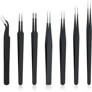 Set van 5 precisie pincetten - roestvrij staal - voor sieraden maken - elektronica reparatie - manicure - anti-statisch - niet-slip - met tips en gebogen pincetten - voor knutselen