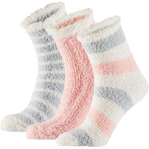 Apollo-Sokken | Bedsokken dames | Roze|Grijs | 3-Pak | One Size | Slaapsokken | Fluffy sokken | Warme sokken