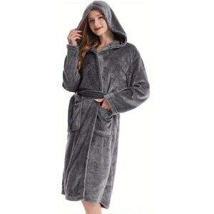 Bovista Badjas - Fleece - Katoen - Badstof - Sauna - Hamam - Wafel - Bathrobe - Duster - Ochtendjas - Kimono - Grijs Dames