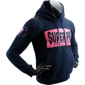 Super Pro Hoodie S.P. Block-Logo Donker Blauw/Roze Medium