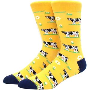 Sokken Heren - zwart - geel - leuke print koe - maat 40 - 46 - cadeau voor hem - Kerst cadeau - verjaardagscadeau - vaderdag cadeau - geschenk man