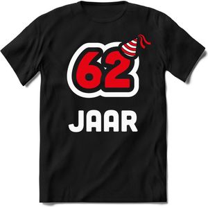 62 Jaar Feest kado T-Shirt Heren / Dames - Perfect Verjaardag Cadeau Shirt - Wit / Rood - Maat XL
