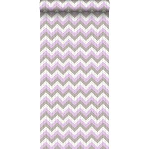 HD vliesbehang zigzag taupe en paars - 138137 ESTAhome