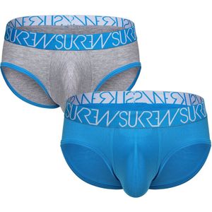 SUKREW Apex Brief Multipack 1x Grey Marl + 1x Azure - MAAT S - Heren Ondergoed - Slip voor Man - Mannen Brief