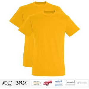 2 Pack Sol's Jongens/Meisjes T-Shirt 100% biologisch katoen Ronde hals Geel Maat 106/116 (5/6 Jaar)