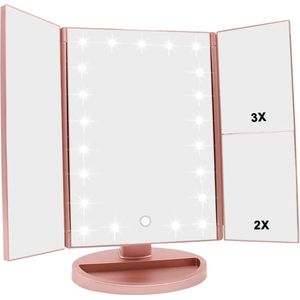WEILY Verlichte Makeup Spiegel met 21 LED lampen, Dual Power Supply 2X/3X Vergrotende LED (Rose Goud)