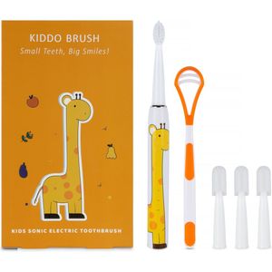 Kiddo Brush — Elektrische Tandenborstel voor Kinderen (4-15 jaar) | Giraffe | Inclusief 4 Opzetborstels & Tongscraper | 100 Dagen Accu | IPX7 Waterdicht | Type-C Opladen