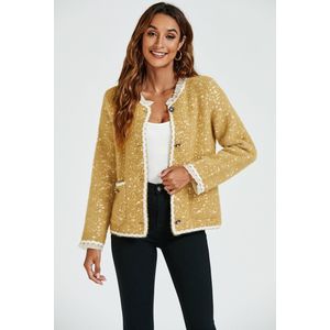 Bouclé jasje met kant in geel