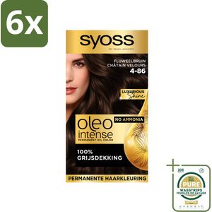 SYOSS - Oleo Intense 4-86 - Haarverf - Permanente Haarkleuring - Fluweelbruin - Langdurige Kleur - Voordeelverpakking - 6 stuks - Fluweelbruin - Syoss Oleo Intense