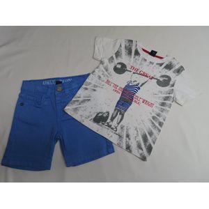 Ensemble - Jongens - Witte tshirt met gewichtsheffer + bermuda in blauw - 12 maand 80