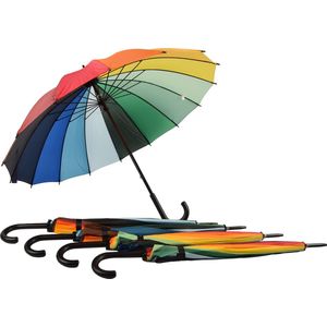Set van 5 Windproof Regenboog Paraplu voor Volwassenen | Krom Haak Handvat |LGBTQ Paraplu - Multi Collors - Sterke & Stevig Paraplu | 98cm Diameter