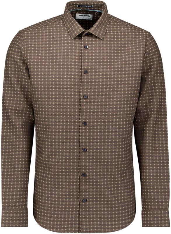 No Excess - Overhemd - Taupe/Zwart/Wit - Geruit - Lange Mouw