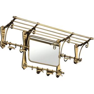 Eichholtz wand kapstok Old French met spiegel - antiek koper in model treinrek - Coatrack Old French antique brass finish